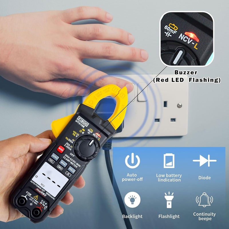 ZIBOO UT210E Mini Handheld Clamp Meter, True RMS AC/DC,6000 Counts Voltmeter Continuity Tester Capacitor HVAC Tool Multi Tester - Image 2